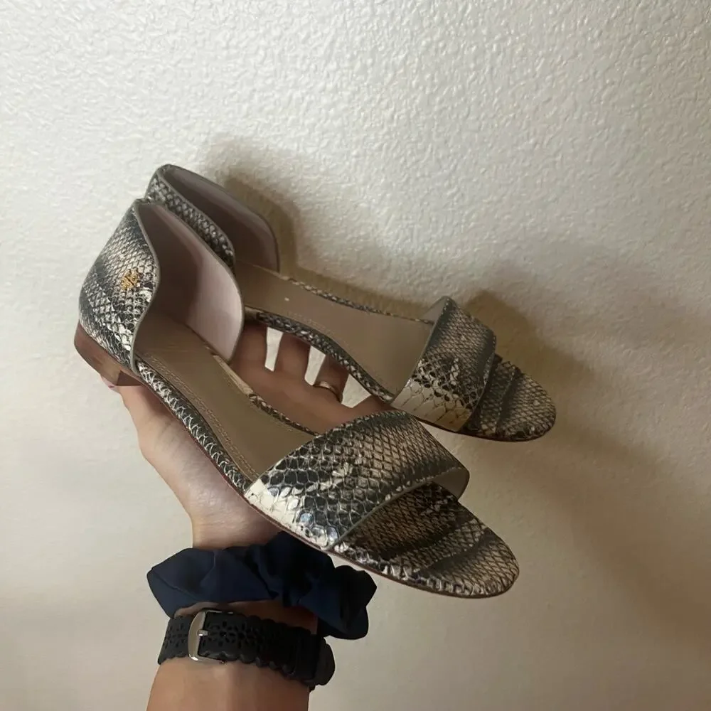Tory Burch Savannah Flat Sandals Snakeskin Open Toe Womens 7